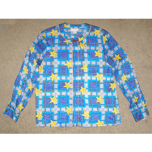 Vintage sz8 Adrianna Papell SILK blouse Star Print - Picture 6 of 8